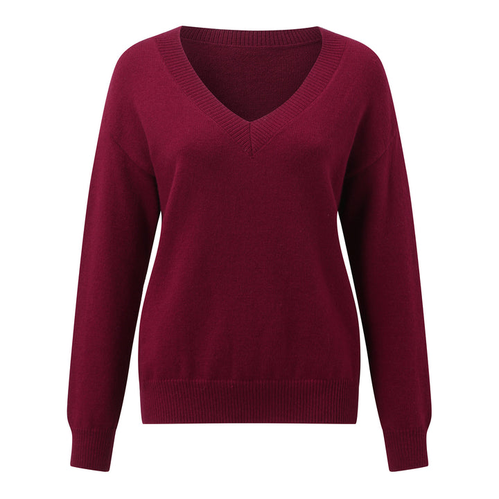Damen eleganter V-Ausschnitt Pullover aus weichem Material mit überschnittenen Schultern Drune