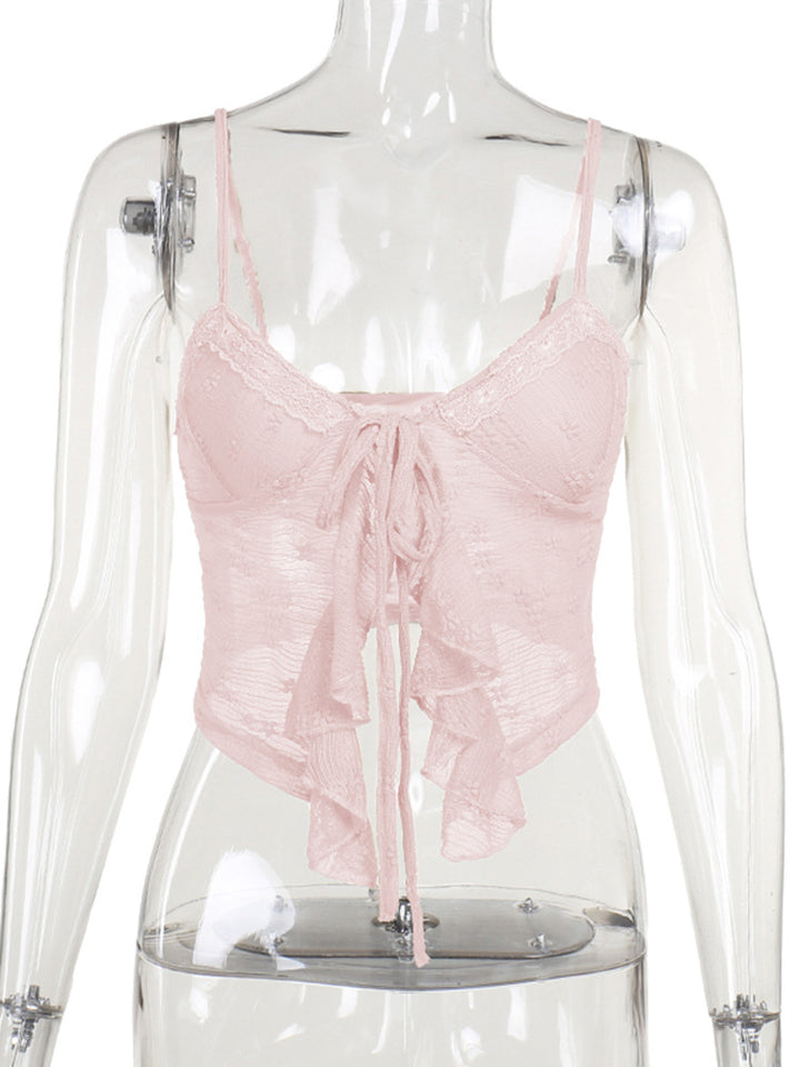Damen Spitzen Elemente Crop-Top mit Rüschendetails Drune