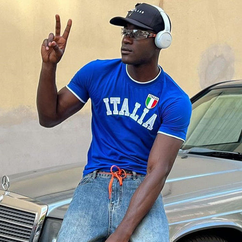 Herren sportliches T-Shirt mit Italia-Motiv und kontrastierenden Akzenten Drune