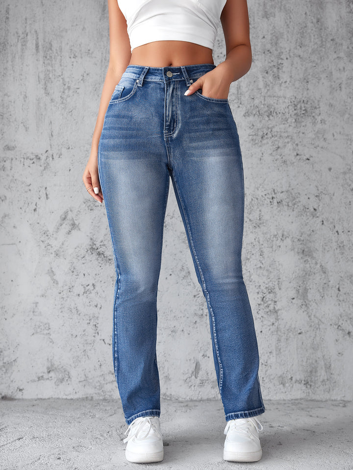 Damen High-Waist Stretch-Jeans mit geschnittenem Saum Drune