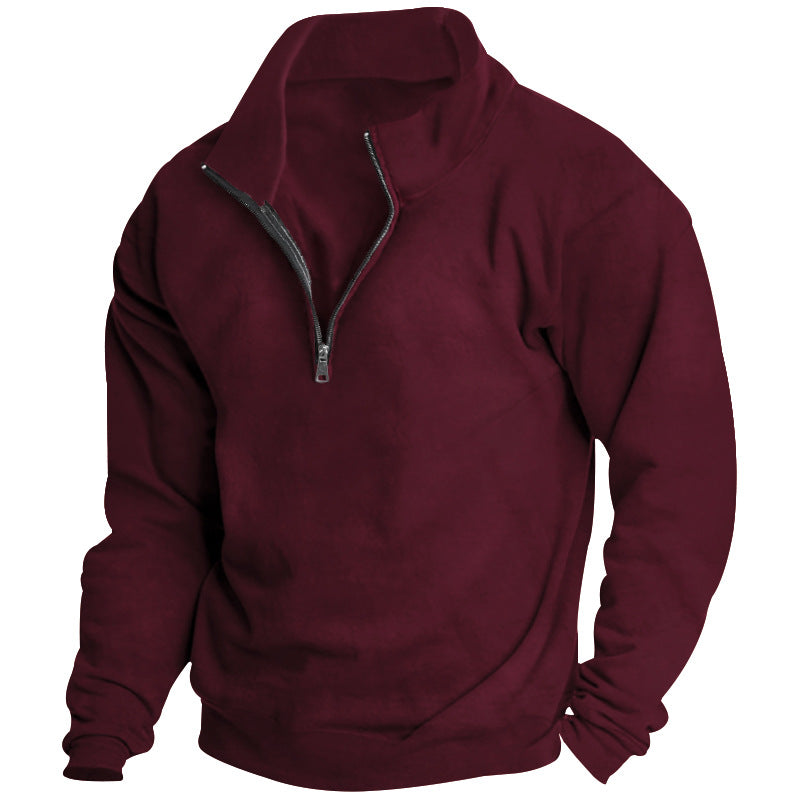 Herren nan hochschließendes Halbzip-Sweatshirt mit Stehkragen, relaxed Oversize und gerippten Bündchen Drune