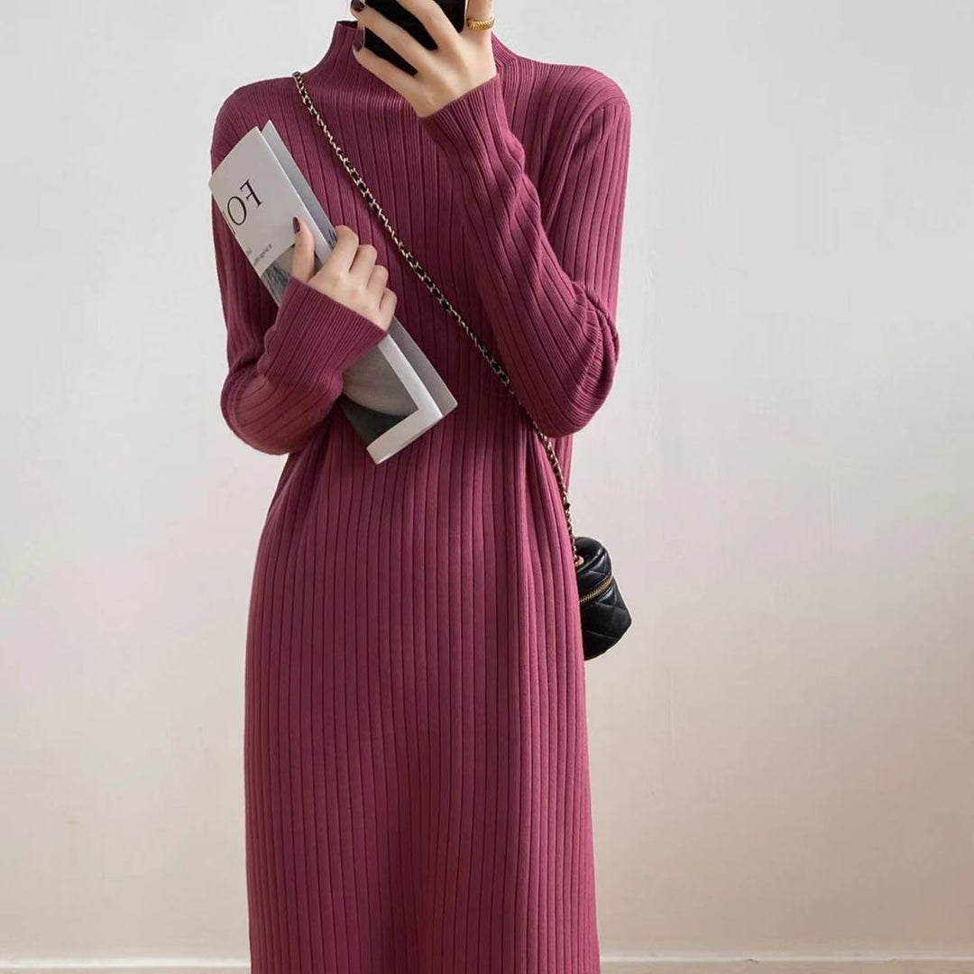 Damen Strickkleid mit hochgeschlossenem Kragen und angesagter Fransenverzierung Drune