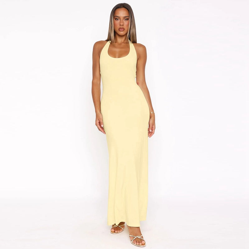 Damen Elegantes Maxikleid mit tiefem Rundhalsausschnitt und figurbetonter Passform Drune