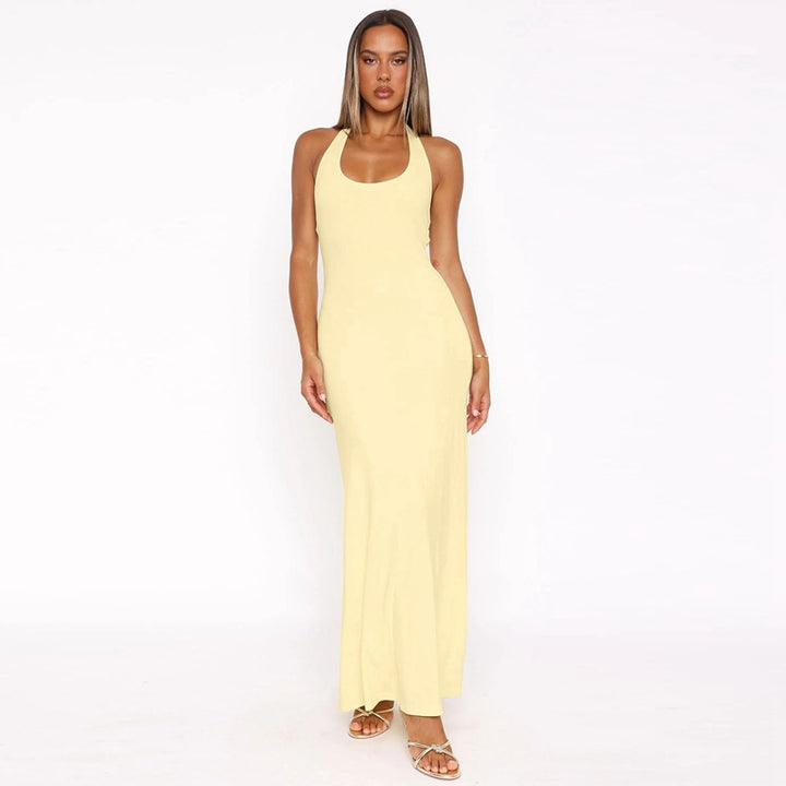 Damen Elegantes Maxikleid mit tiefem Rundhalsausschnitt und figurbetonter Passform Drune