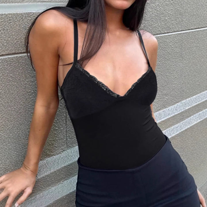 Damen eleganter Spitzen-Bodysuit mit feinen Trägern Drune