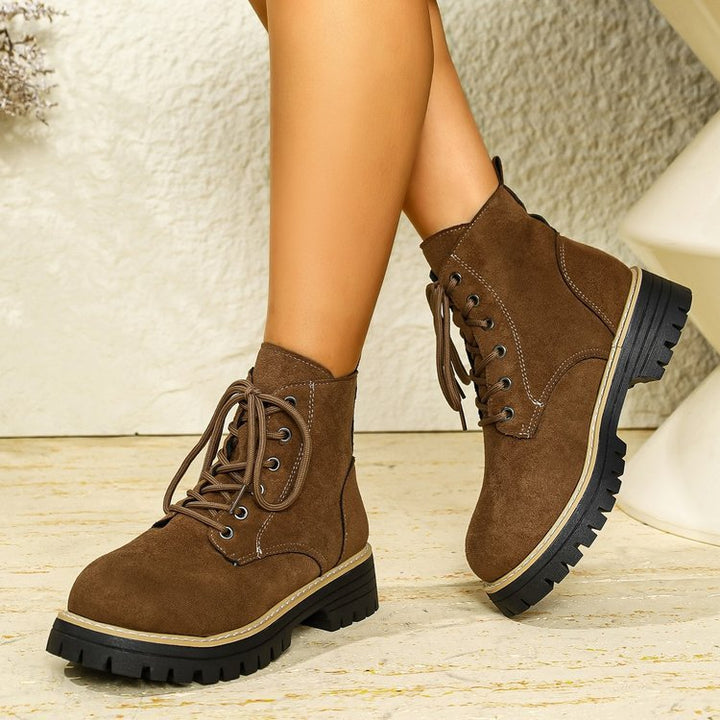 Damen nan Schnür-Stiefelette in Veloursoptik mit warmem Innenfutter, gepolstertem Schaft und robuster Profilsohle Drune