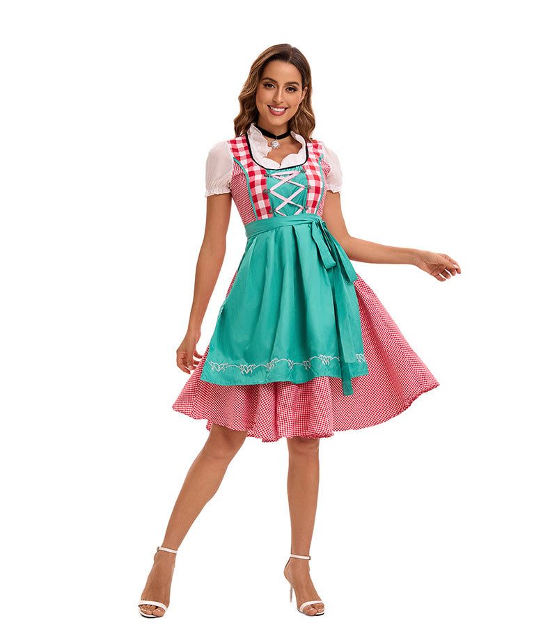 Damen nan traditionelles Dirndlkleid mit tailliertem Mieder, Schnürung vorn und beiliegender Schürze Drune