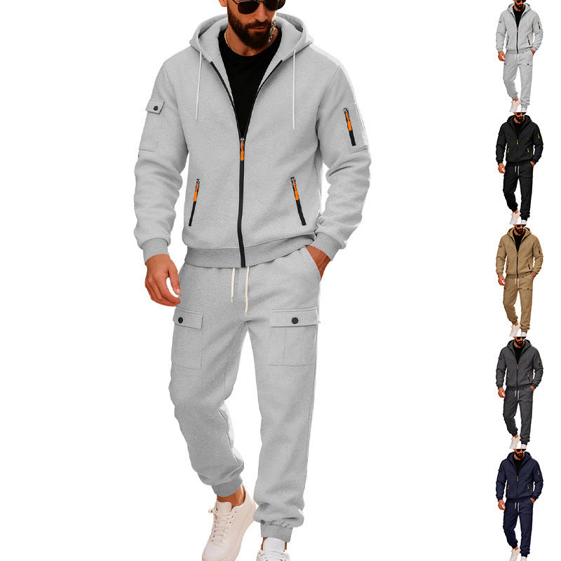 Herren stylisches Zweiteiliges Jogginganzug mit Kapuze und praktischen Taschen Drune