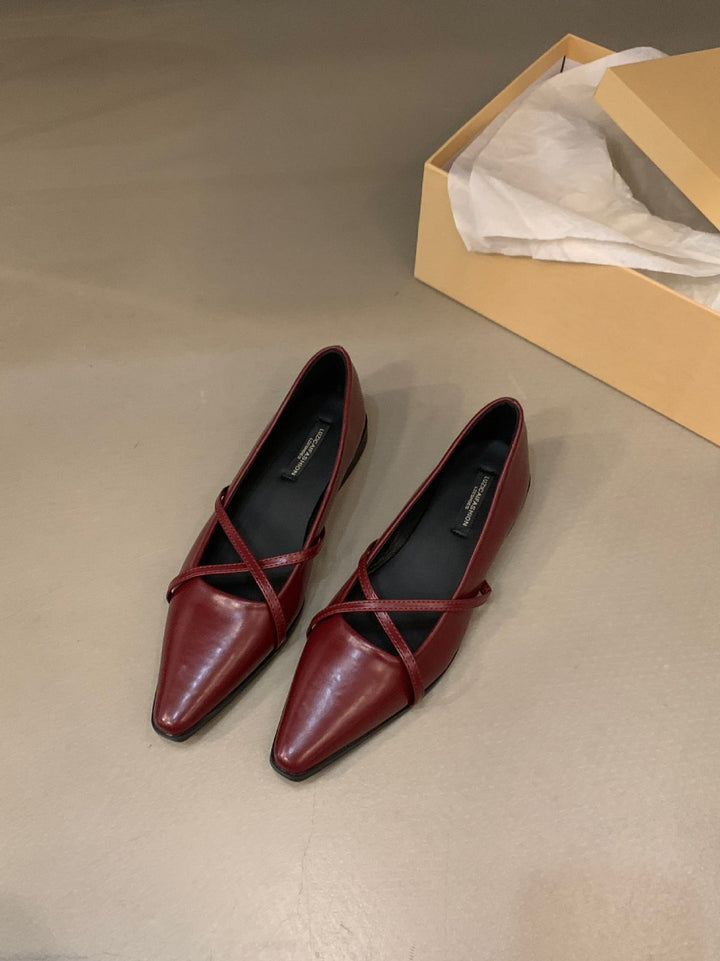 Damen elegante Ballerinas mit gekreuztem Riemchen Drune