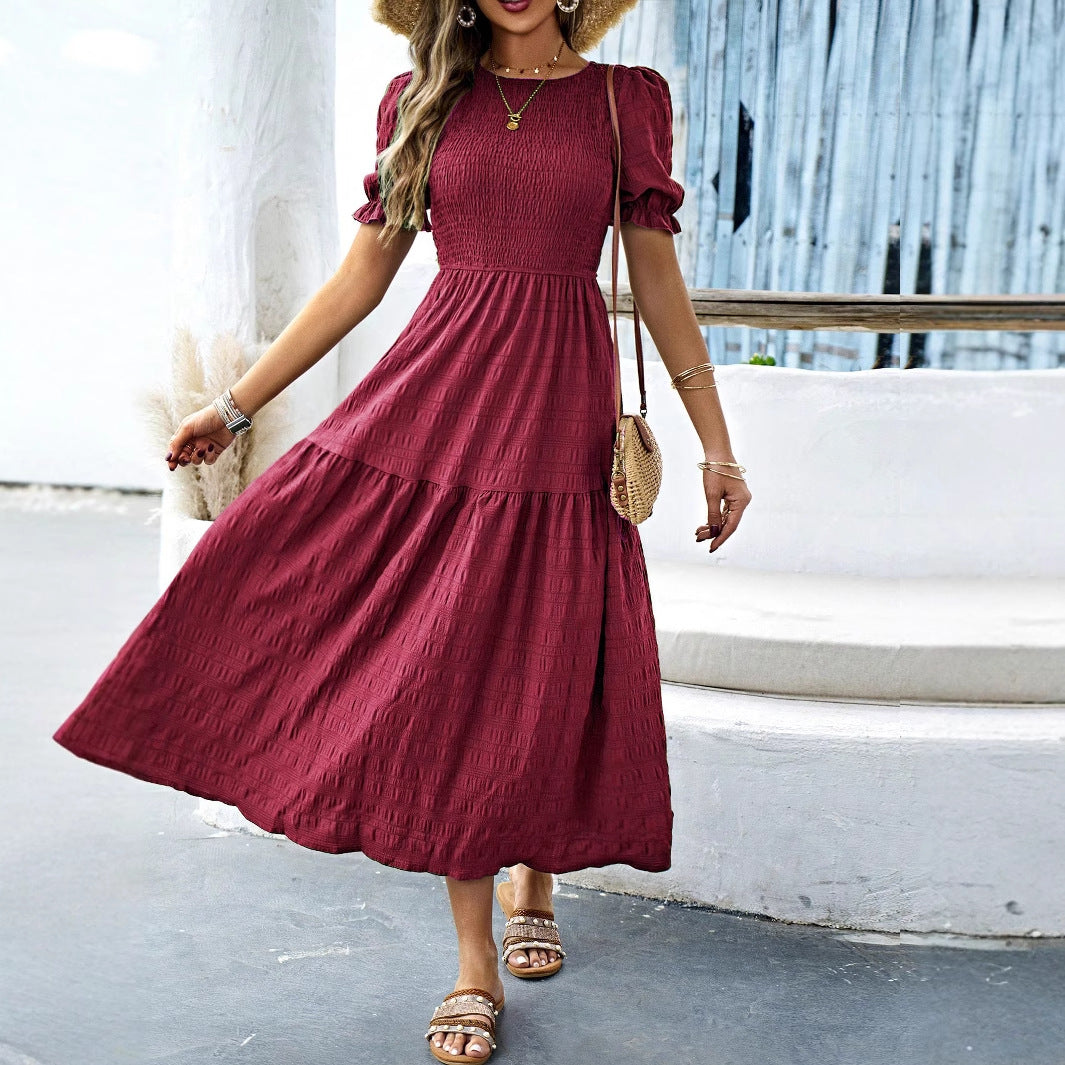 Damen Midikleid mit elastischem Taillenbund und schwingendem Rock Drune