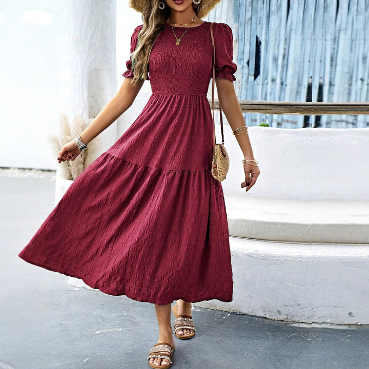Damen Midikleid mit elastischem Taillenbund und schwingendem Rock Drune