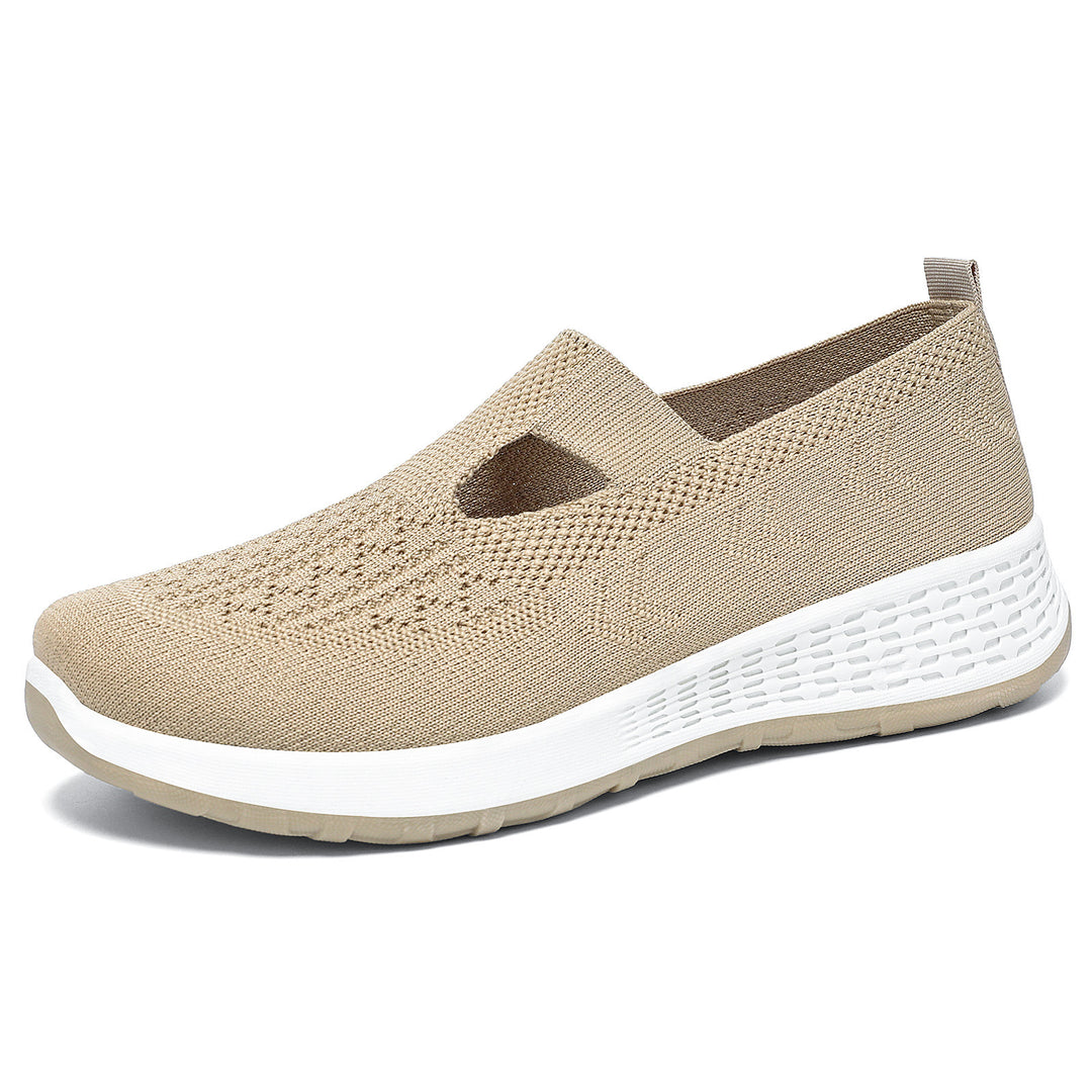 Damen nan gestrickter Slip-On Komfort-Sneaker mit V-Cut, elastischem Einstieg und dämpfender Waben-Zwischensohle Drune