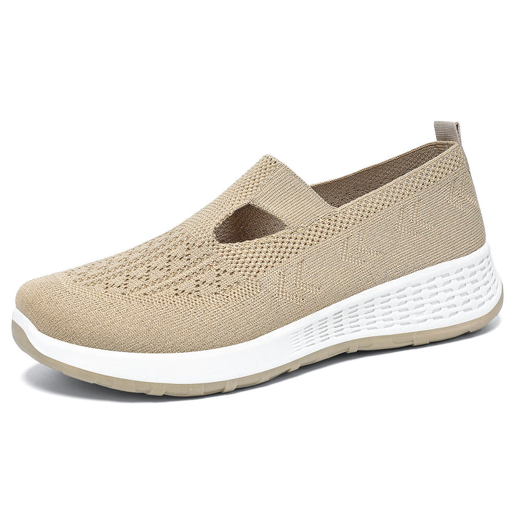Damen nan gestrickter Slip-On Komfort-Sneaker mit V-Cut, elastischem Einstieg und dämpfender Waben-Zwischensohle Drune