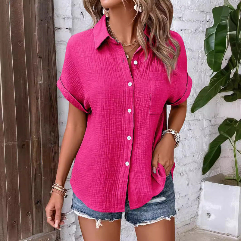 Damen Freizeit-Bluse aus hochwertigem Baumwollmischgewebe mit Knopfverschluss Drune