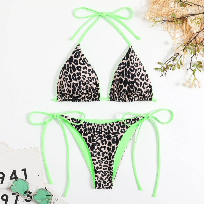 Damen Triangel-Bikini mit verspieltem Leopardenmuster und verstellbaren Trägern Drune
