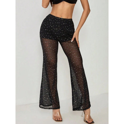 Damen Elegante transparente Palazzo-Hose mit funkelnden Akzenten Drune