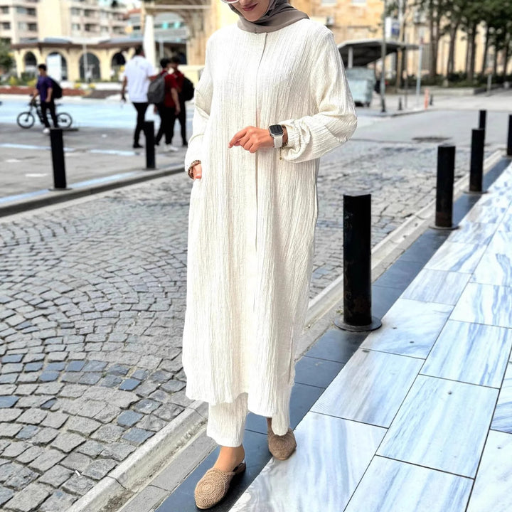 Damen lässiges Langarmkleid mit Rüschensaum und Struktur Drune