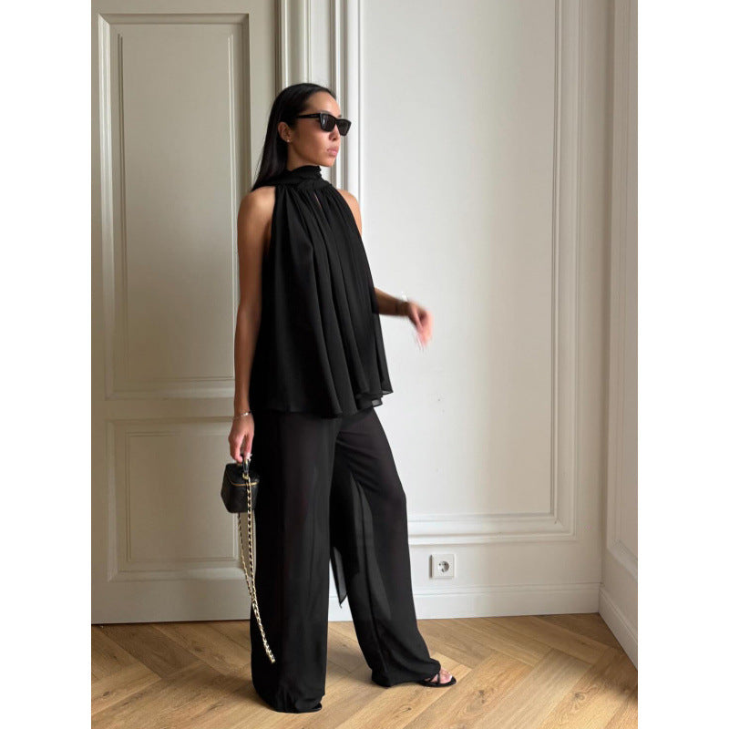 Damen Elegantes Top mit fließendem Schnitt und raffiniertem Halstuch Drune