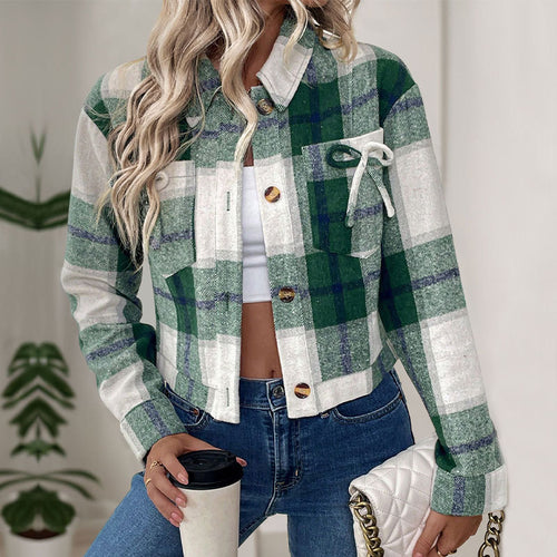 Damen cropped Karobluse mit nostalgischem Flair und praktischen Knöpfen Drune