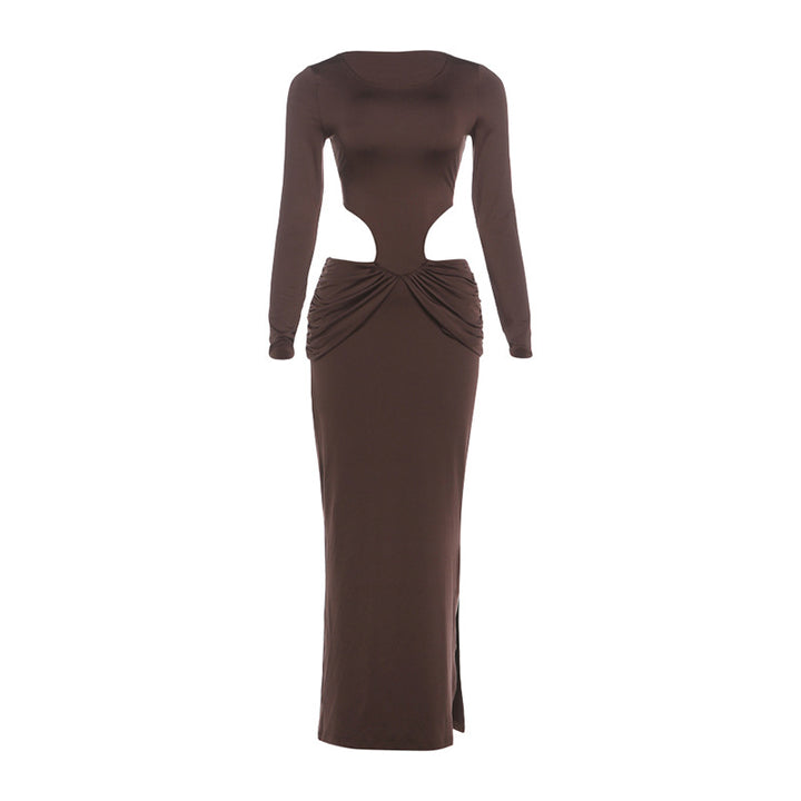 Damen Figurbetontes Maxikleid mit transparenten Cut-Outs und Raffungen Drune