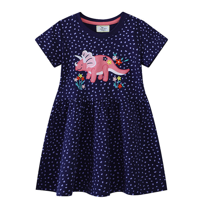Mädchen T-Shirt Kleid mit buntem Dinosaurier- und Blumenmotiv Drune