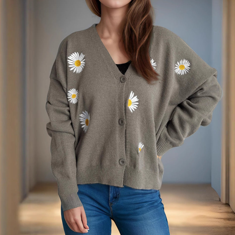 Damen Strickjacke mit floralen Applikationen Drune