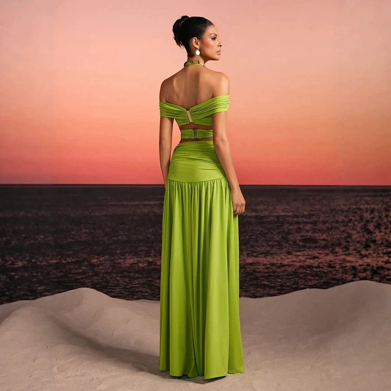 Damen Maxi-Kleid mit raffiniertem Cut-Out und dekorativem Drapierung Drune