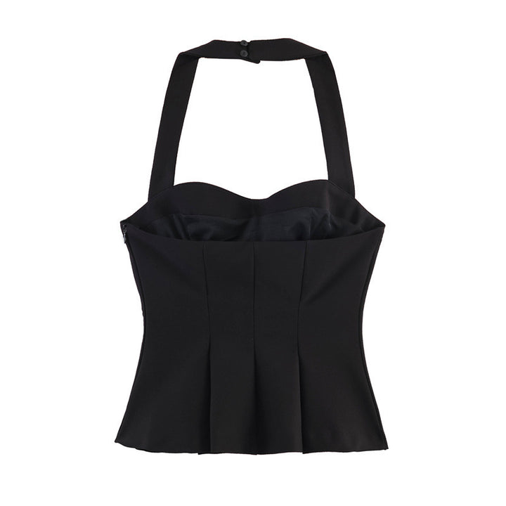 Damen Chic Haltertop mit tailliertem Schnitt und raffinierter Rüsche Drune