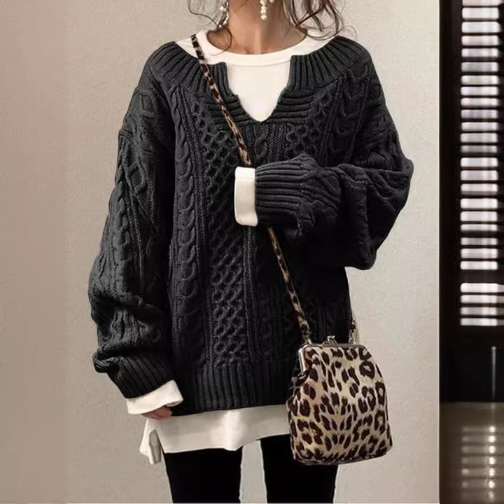 Damen kuscheliger Strickpullover mit großem V-Ausschnitt und besonders weichem Material Drune