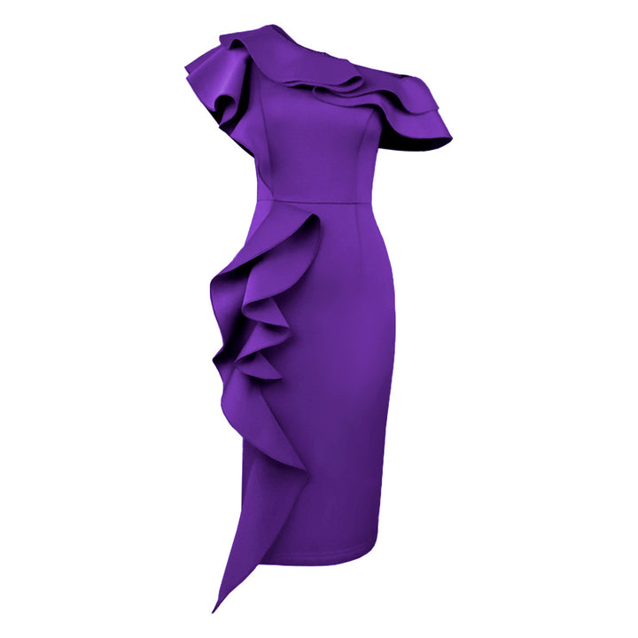 Damen Elegantes Etuikleid mit asymmetrischem Rüschendesign Drune