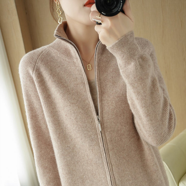 Damen Strickjacke mit hohem Stehkragen und durchgehendem Reißverschluss Drune