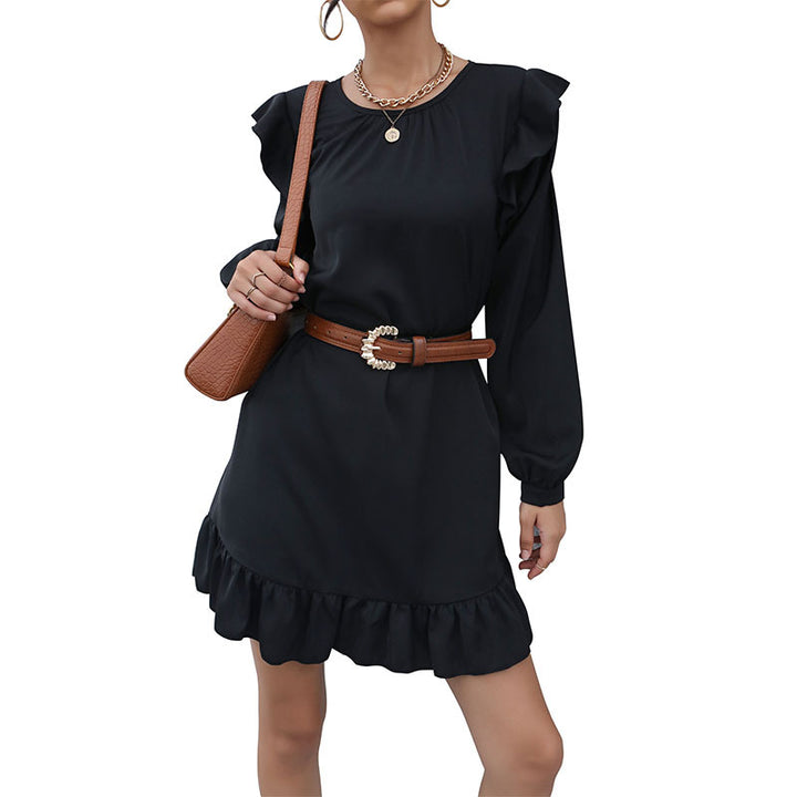 Damen lässiges Kleid mit Rüschendetails und weiten Ärmeln Drune
