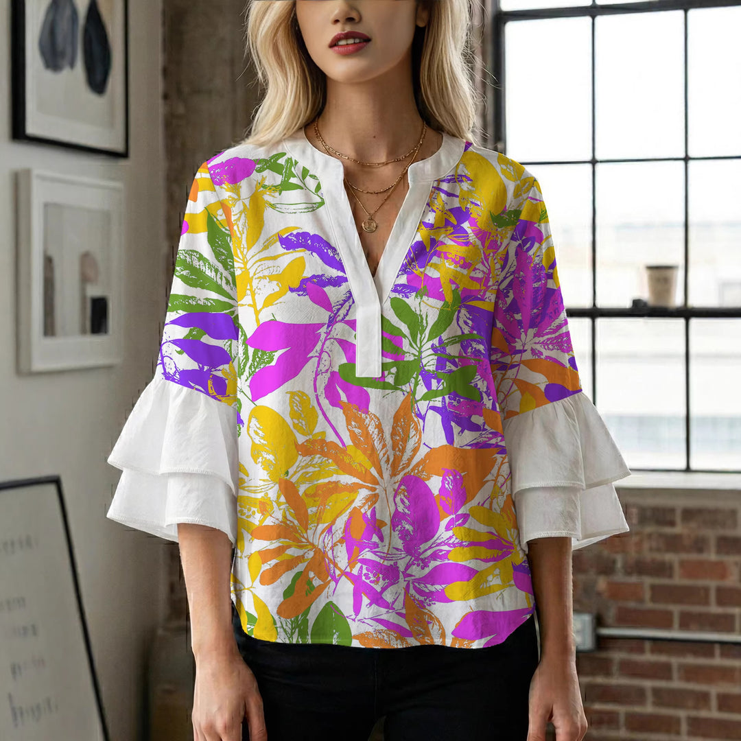 Damen Blusenshirt mit voluminösen Ärmeln und floralem Muster Drune