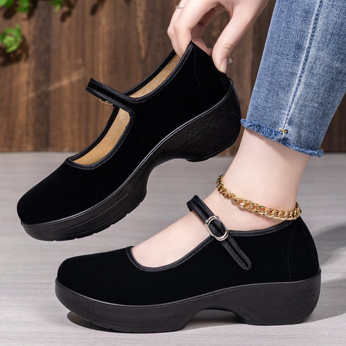 Damen nan Mary-Jane Komfortslipper mit verstellbarem Riemen, orthopädisch inspiriertem Keilfußbett und griffiger Leichtprofilsohle Drune