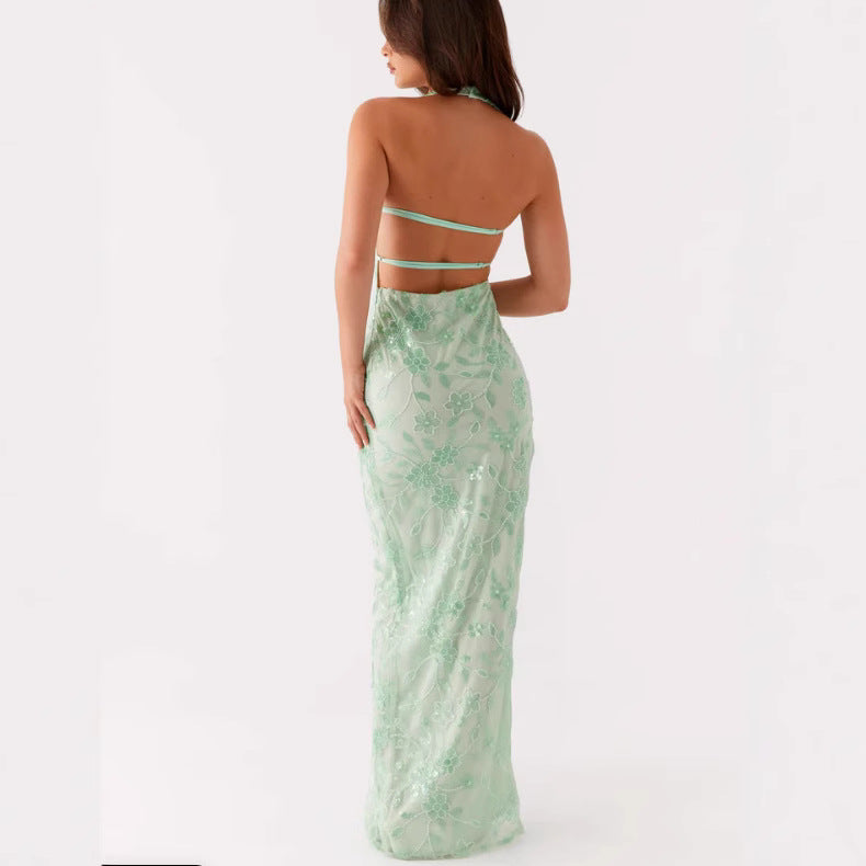 Damen Elegantes Langarmkleid mit floralem Spitzenüberzug und tiefem V-Ausschnitt Drune