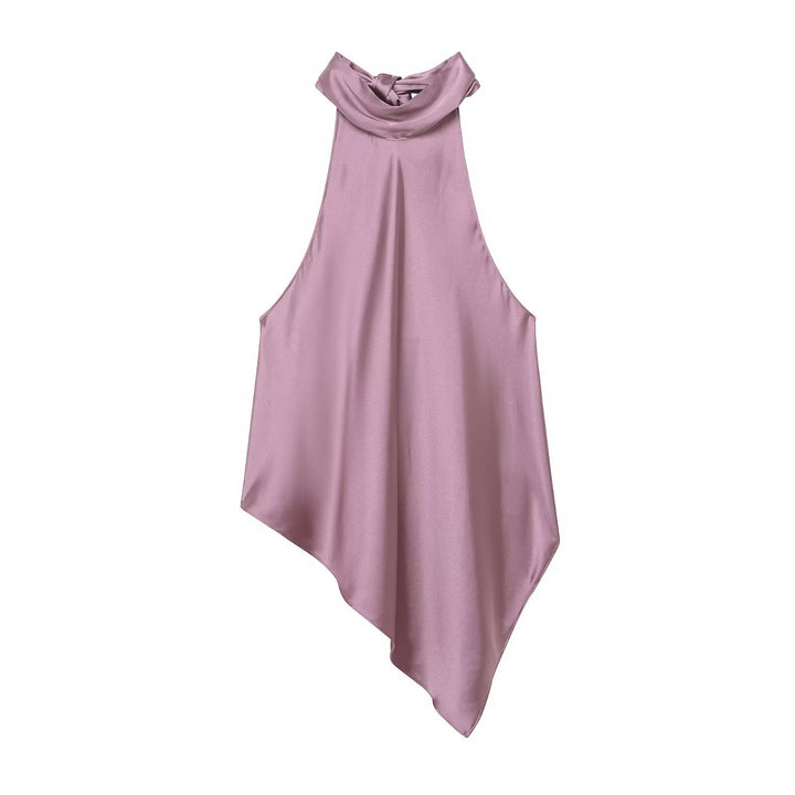 Damen asymmetrisches Halbtop mit elegantem Kragen und fließendem Material Drune