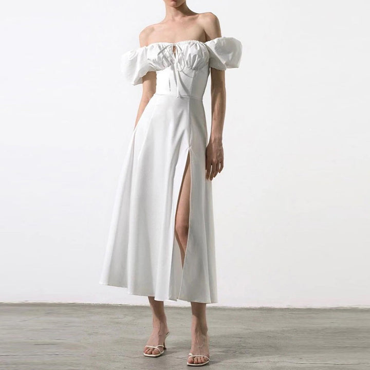 Damen Off-Shoulder Maxikleid mit schmeichelndem Split und elastischem Oberteil Drune