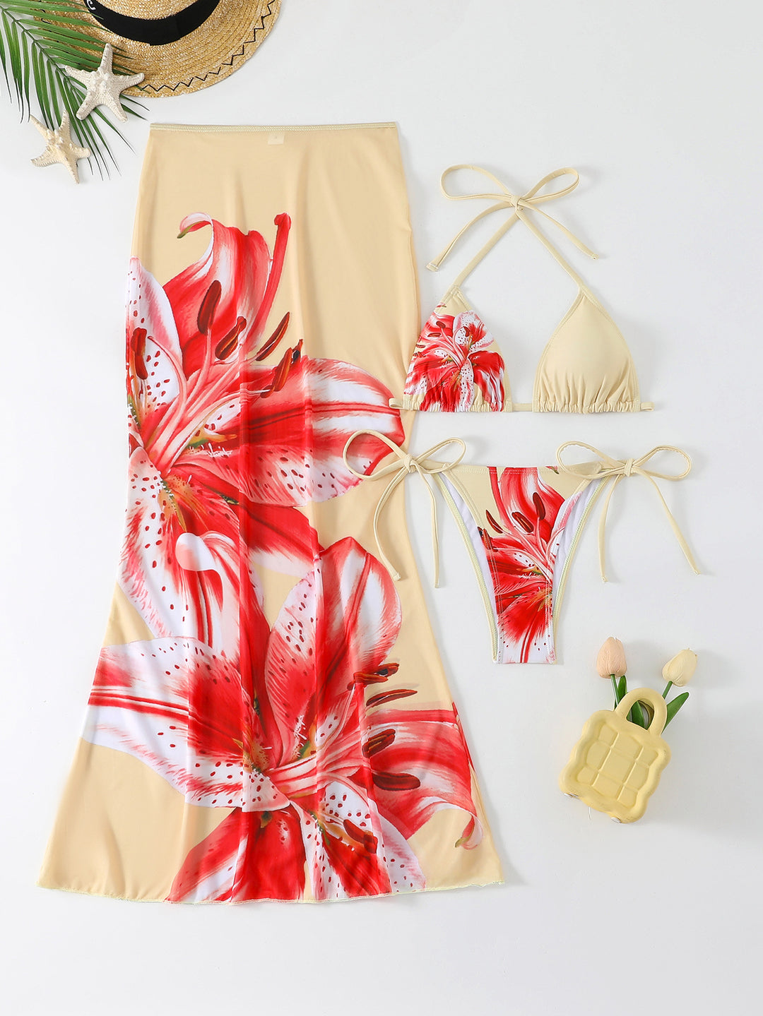 Damen Strandkleid mit blühendem Bikini-Set Drune