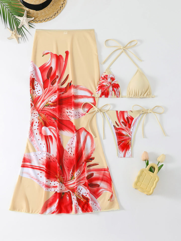 Damen Strandkleid mit blühendem Bikini-Set Drune