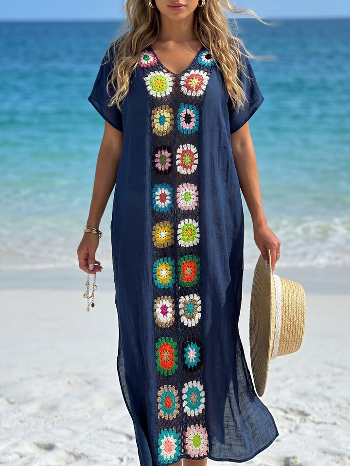 Damen Häkel-Strandkimono mit floralem Patchwork-Design Drune