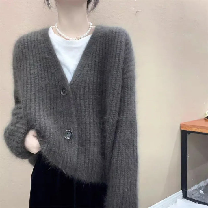 Damen Kuscheliger Strickcardigan mit großen Knöpfen Drune