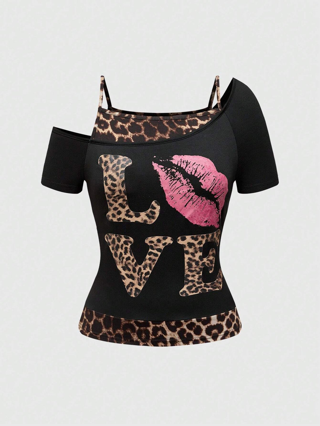 Damen Off-Shoulder Top mit Leopardenmuster und auffälligem Grafikdesign Drune