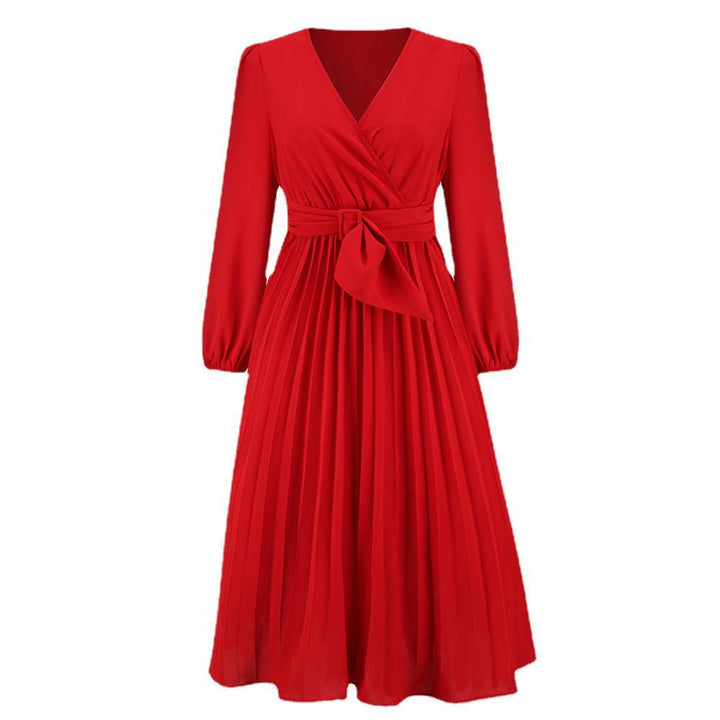 Damen Wickelkleid mit Plissee-Design und eleganter Taillengürtel Drune