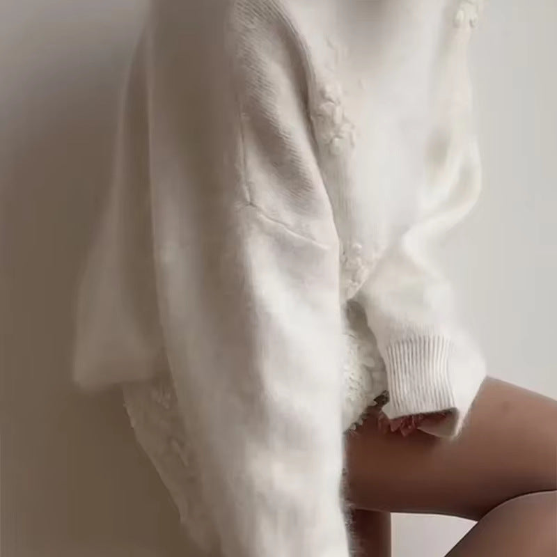Damen Verspielter Pullover mit floralem Spitzenmotiv Drune