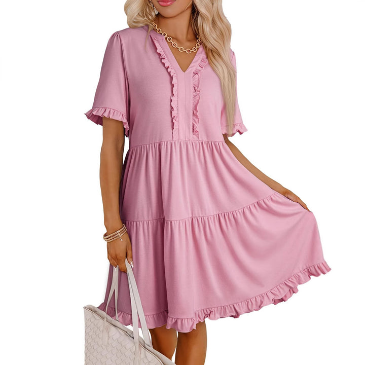 Damen lässiges Rüschenkleid mit V-Ausschnitt Drune