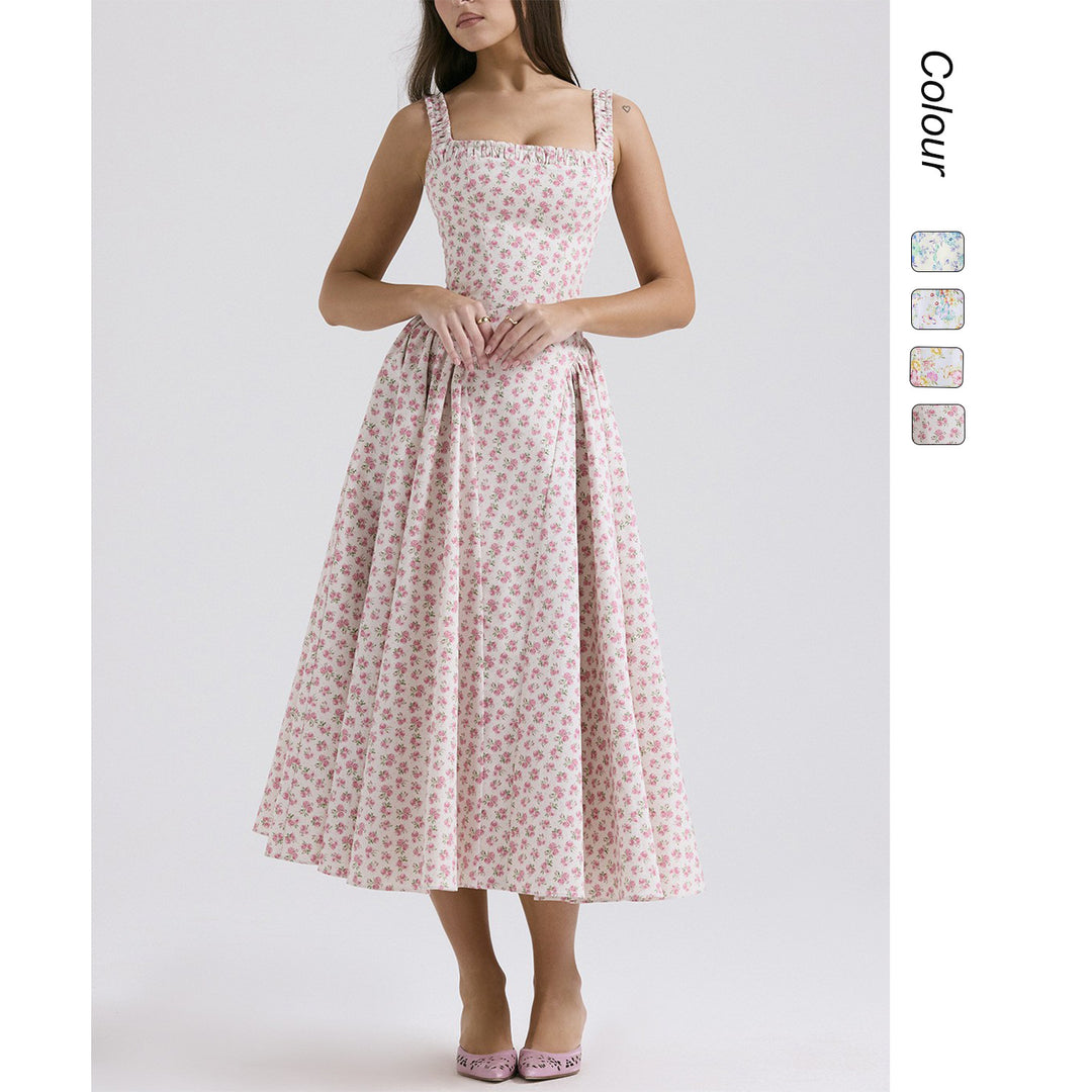 Damen Midi-Kleid mit floralem Muster und angeschnittenem Rock Drune