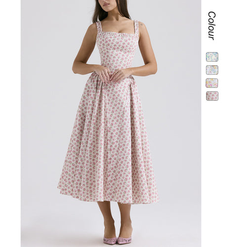 Damen Midi-Kleid mit floralem Muster und angeschnittenem Rock Drune