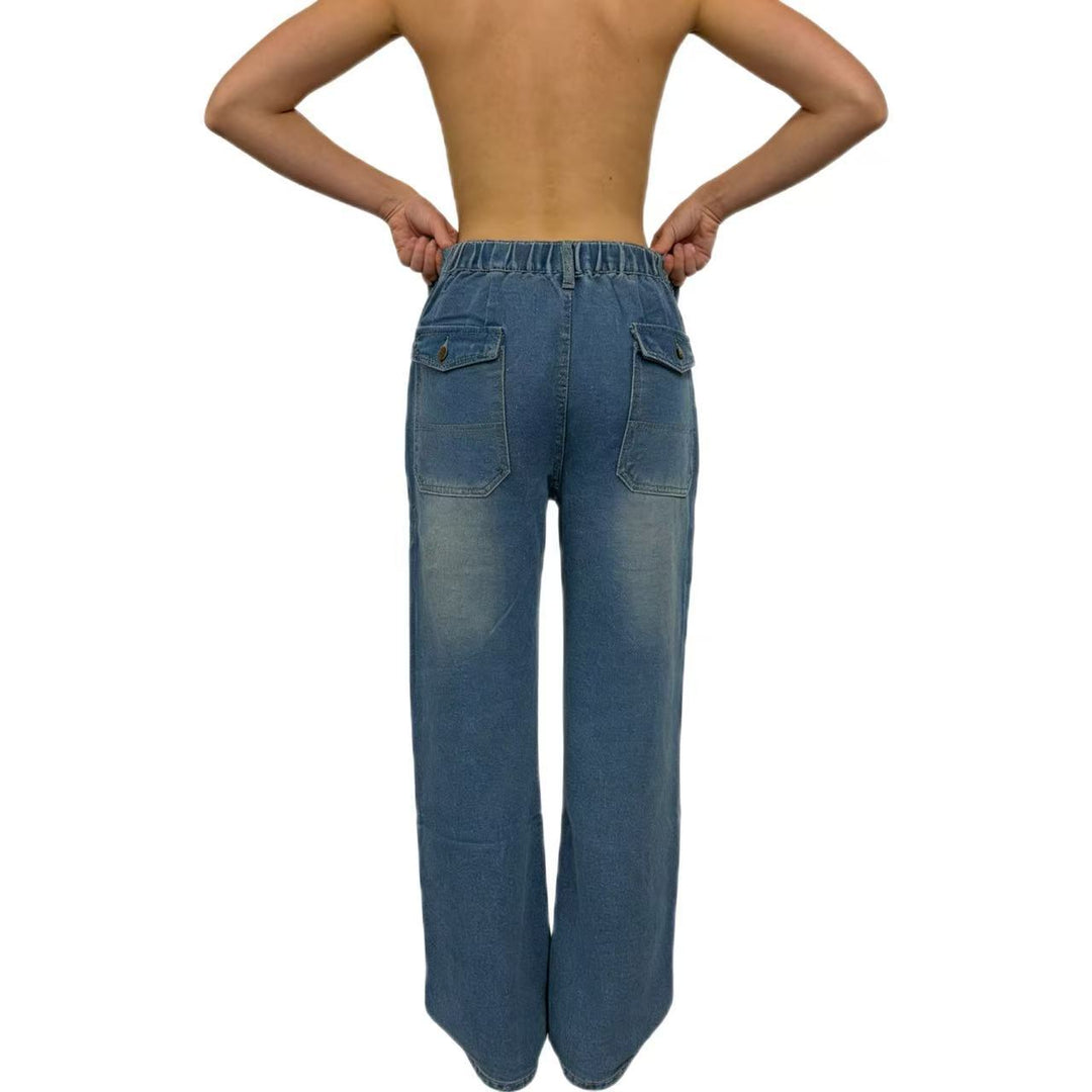 Damen nan hochgeschnittene Relaxed-Jeans mit geradem Bein und aufgesetzten Fronttaschen Drune