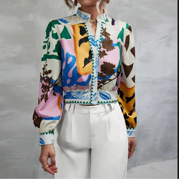 Damen Modische Kurzjacke mit detailiertem Floral-Print Drune