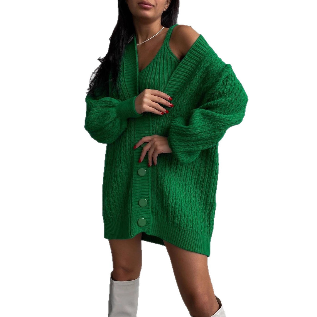 Damen Großer Strickcardigan mit Knopfleiste und Ballonärmeln Drune